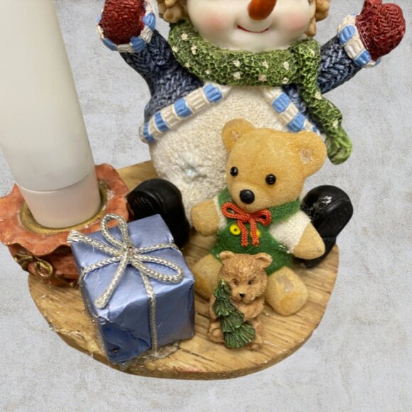 CANDLE HOLDER -- Sitting Snowman Taper Candle Holder, Christmas Decor, w/Candle - Picture 5 of 8